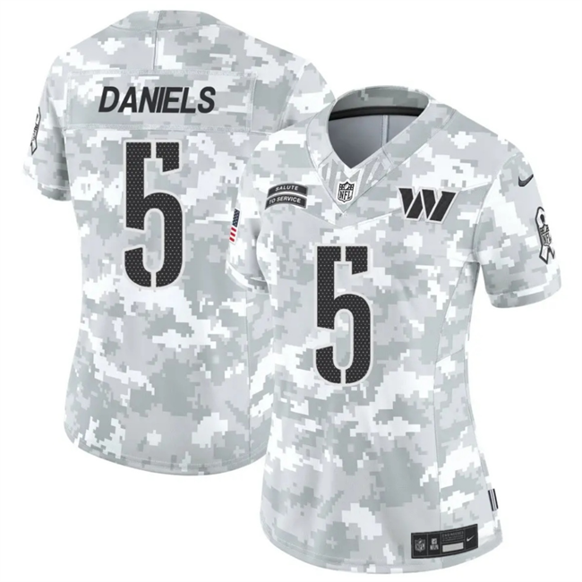 Women's Washington Commanders #5 Jayden Daniels 2024 F.U.S.E Arctic Camo Salute to Service(Run Small)