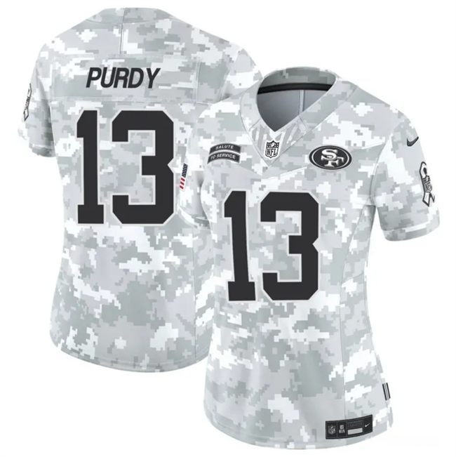 Women's San Francisco 49ers #13 Brock Purdy 2024 F.U.S.E Arctic Camo Salute to Service Limited Stitched Jersey(Run Small)