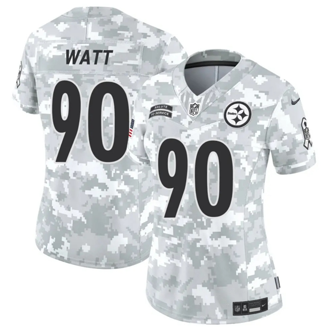 Women's Pittsburgh Steelers #90 T. J. Watt 2024 F.U.S.E Arctic Camo Salute to Service Limited Stitched Football Jersey(Run Small)