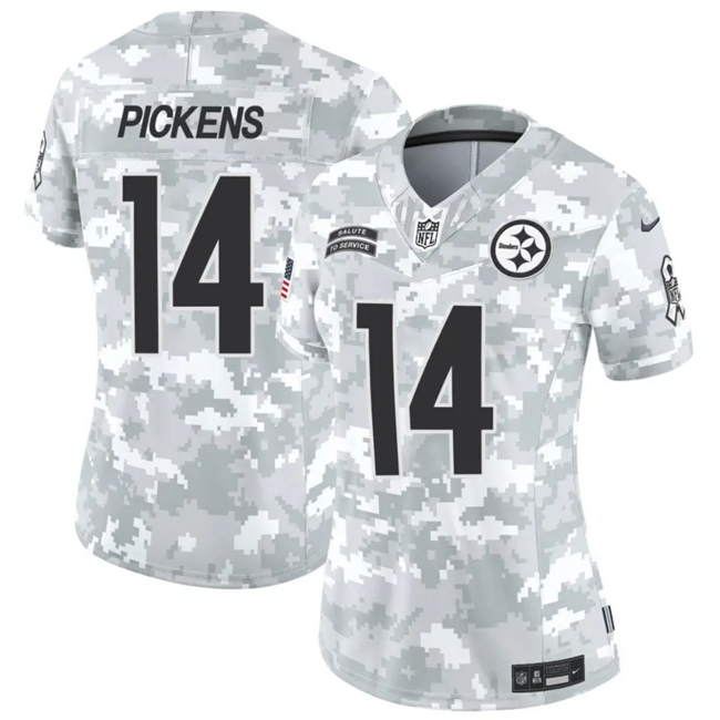 Women's Pittsburgh Steelers #14 George Pickens 2024 F.U.S.E Arctic Camo Salute to Service Limited Stitched Football Jersey(Run Small)