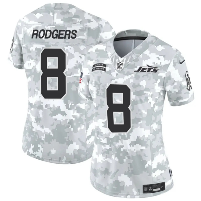 Women's New York Jets #8 Aaron Rodgers 2024 F.U.S.E Arctic Camo Salute to Service Limited Stitched Jersey(Run Small)