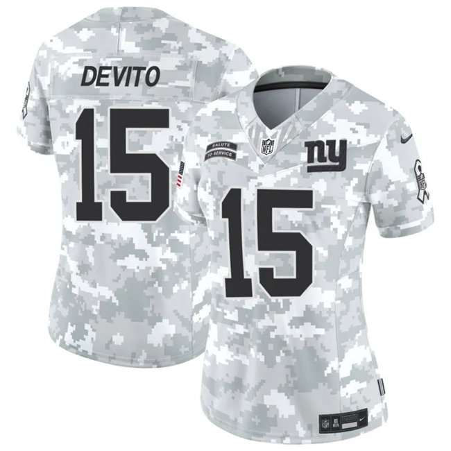 Women's New York Giants #15 Tommy DeVito 2024 F.U.S.E Arctic Camo Salute to Service Limited Stitched Football Jersey(Run Small)