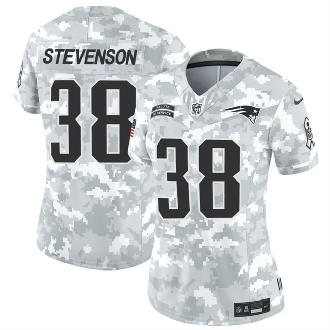 Women's New England Patriots #38 Rhamondre Stevenson 2024 F.U.S.E Arctic Camo Salute to Service Limited Stitched Jersey(Run Small)