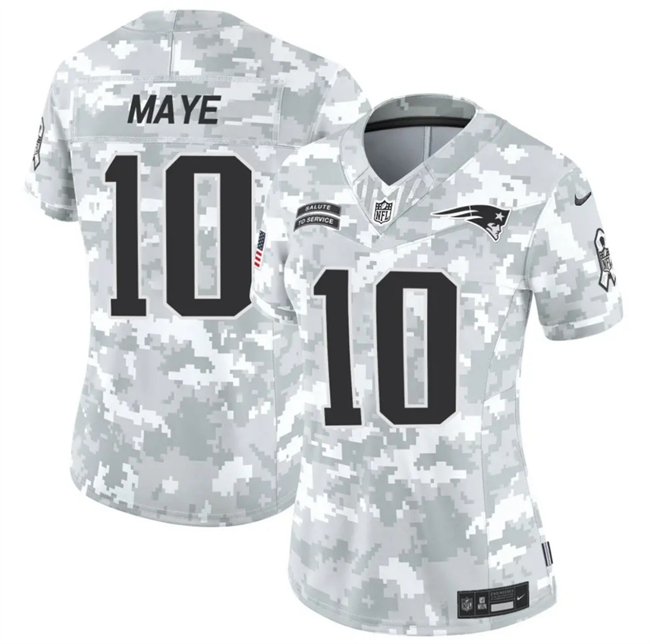 Women's New England Patriots #10 Drake Maye 2024 F.U.S.E Arctic Camo Salute to Service Limited Stitched Jersey(Run Small)