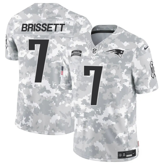 Men's New England Patriots #7 Jacoby Brissett 2024 F.U.S.E Arctic Camo Salute to Service Limited Stitched Jersey