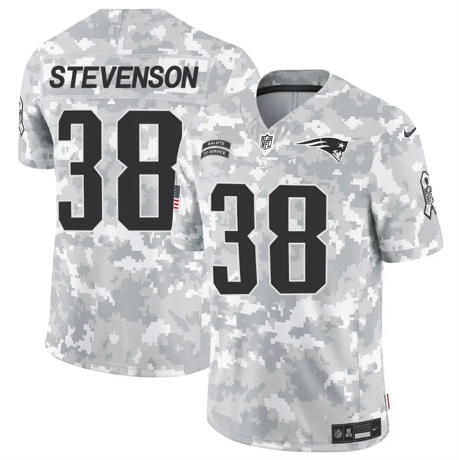 Men's New England Patriots #38 Rhamondre Stevenson 2024 F.U.S.E Arctic Camo Salute to Service Limited Stitched Jersey