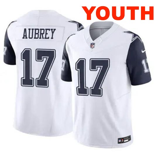 Youth Dallas Cowboys #17 Brandon Aubrey Vapor F.U.S.E. Limited Stitched Jersey Color Rush White