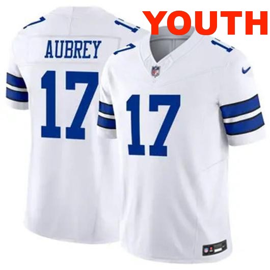 Youth Dallas Cowboys #17 Brandon Aubrey Vapor F.U.S.E. Limited Stitched Jersey White