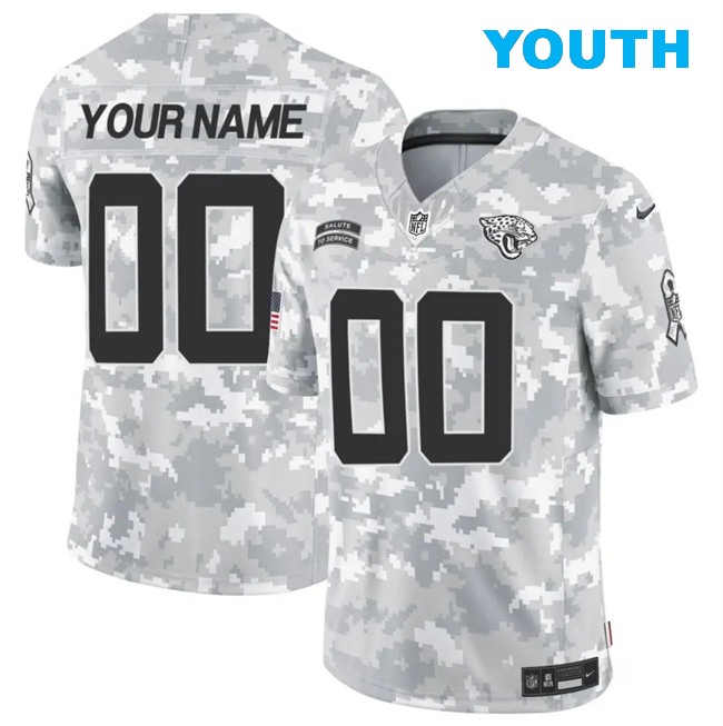 Youth Custom Jacksonville Jaguars 2024 F.U.S.E Arctic Camo Salute to Service Limited Stitched Football Jersey