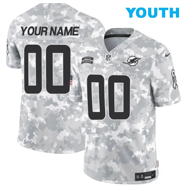 Youth Custom Miami Dolphins 2024 F.U.S.E Arctic Camo Salute to Service Limited Stitched Football Jersey