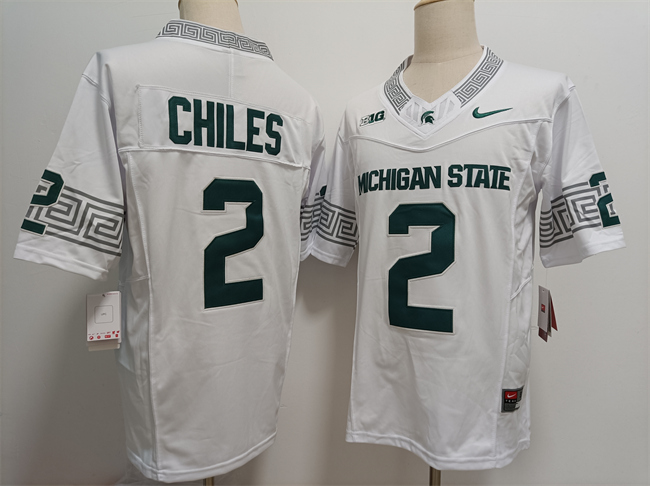 Men's Michigan State Spartans #2 Aidan Chiles White F.U.S.E. Stitched Football Jersey