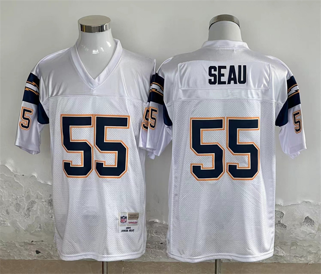 Men's Los Angeles Chargers #55 Junior Seau White Throwback Stitched Jersey