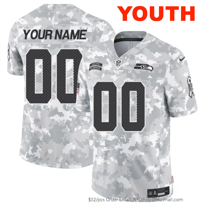 Youth Seattle Seahawks Customized 2024 F.U.S.E Arctic Camo Salute to Service Limited Stitched Football Jersey