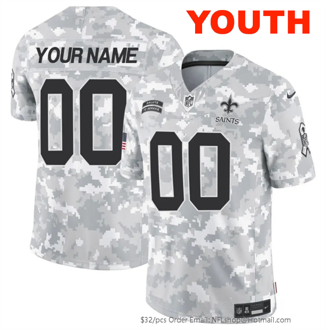 Youth New Orleans Saints Customized 2024 F.U.S.E Arctic Camo Salute to Service Limited Stitched Football Jersey