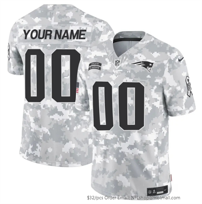 Men's New England Patriots Customized 2024 F.U.S.E Arctic Camo Salute to Service Limited Stitched Jersey