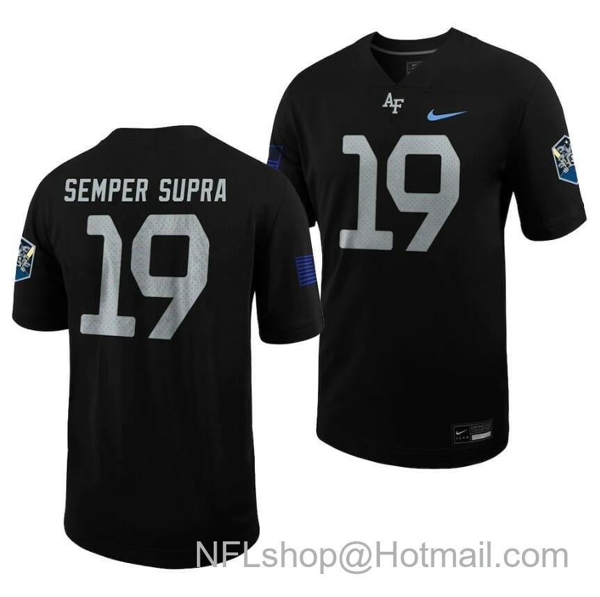 Men's Air Force Falcons Semper Supar Jersey #19 Football 2022 Space Force Rivalry Alternate Black