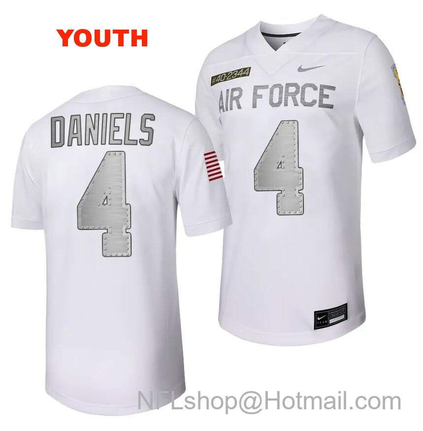 Youth Air Force Falcons Haaziq Daniels Jersey #4 Football Rivalry Legacy Series White