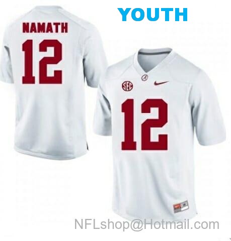 Nike Youth Alabama Crimson Tide #12 Joe Namath NCAA Football Jersey White