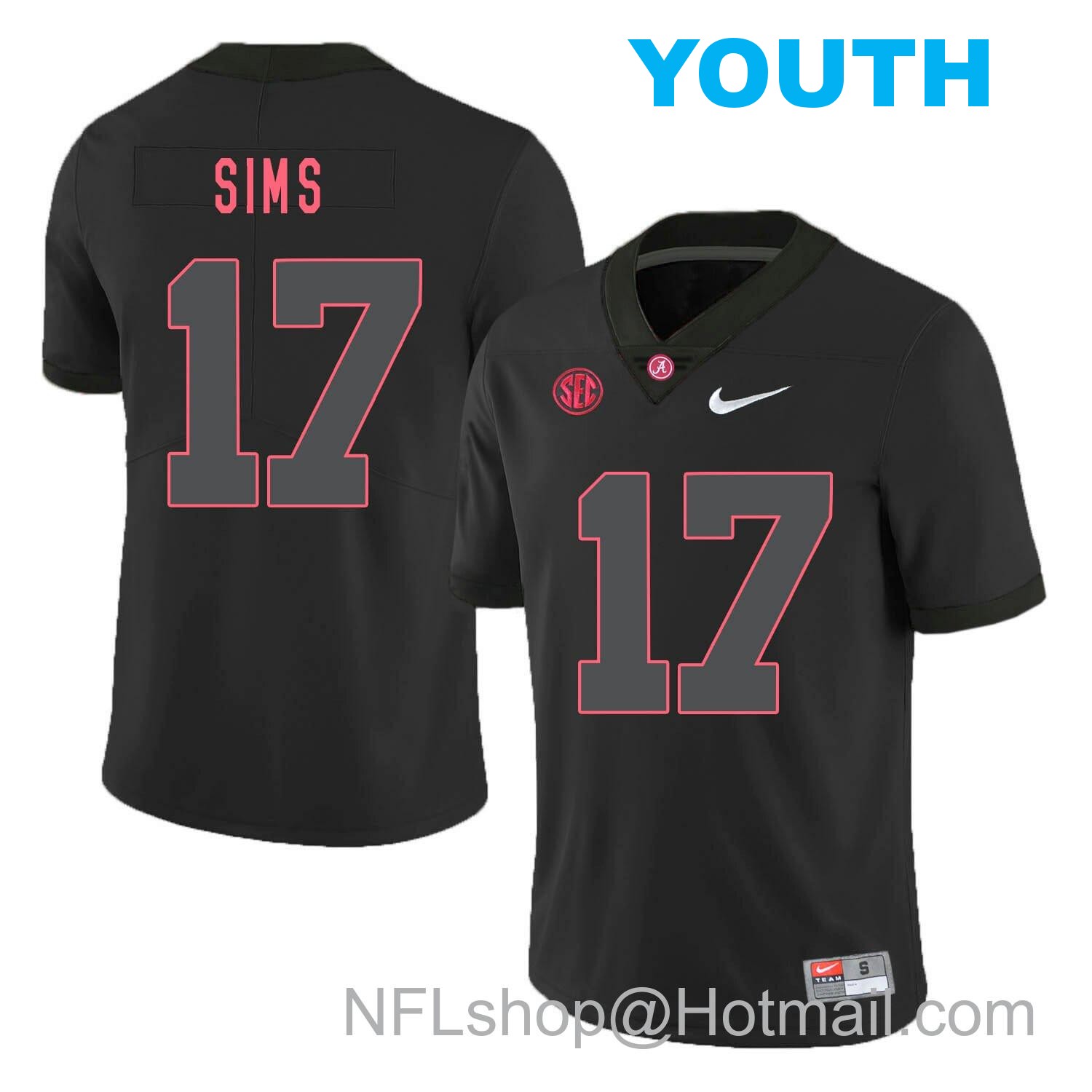 Nike Youth Alabama Crimson Tide #17 Cam Sims College Football Jersey Black