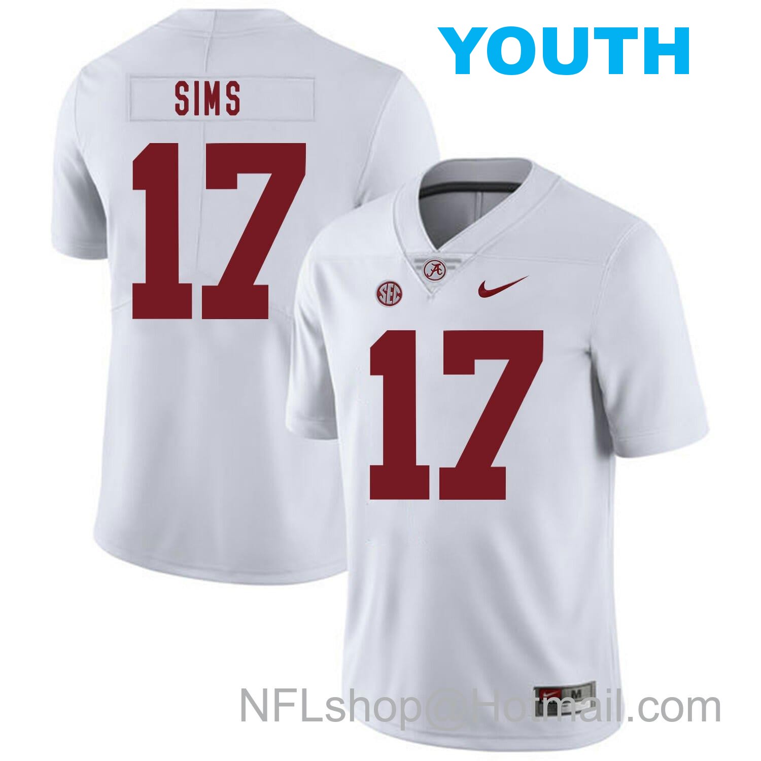 Nike Youth Alabama Crimson Tide #17 Cam Sims College Football Jersey White