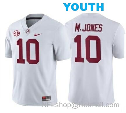 Nike Youth Alabama Crimson Tide #10 Mac Jones Football Jersey White