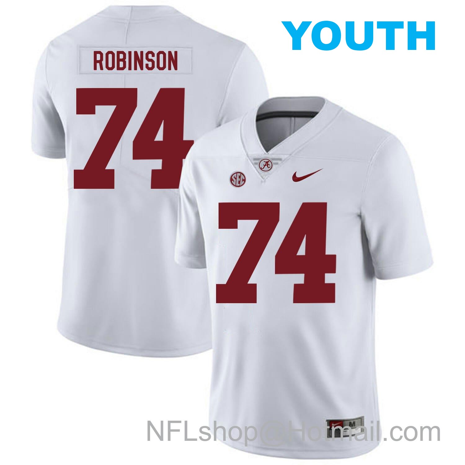 Nike Youth Alabama Crimson Tide #74 Cam Robinson College Football Jersey White