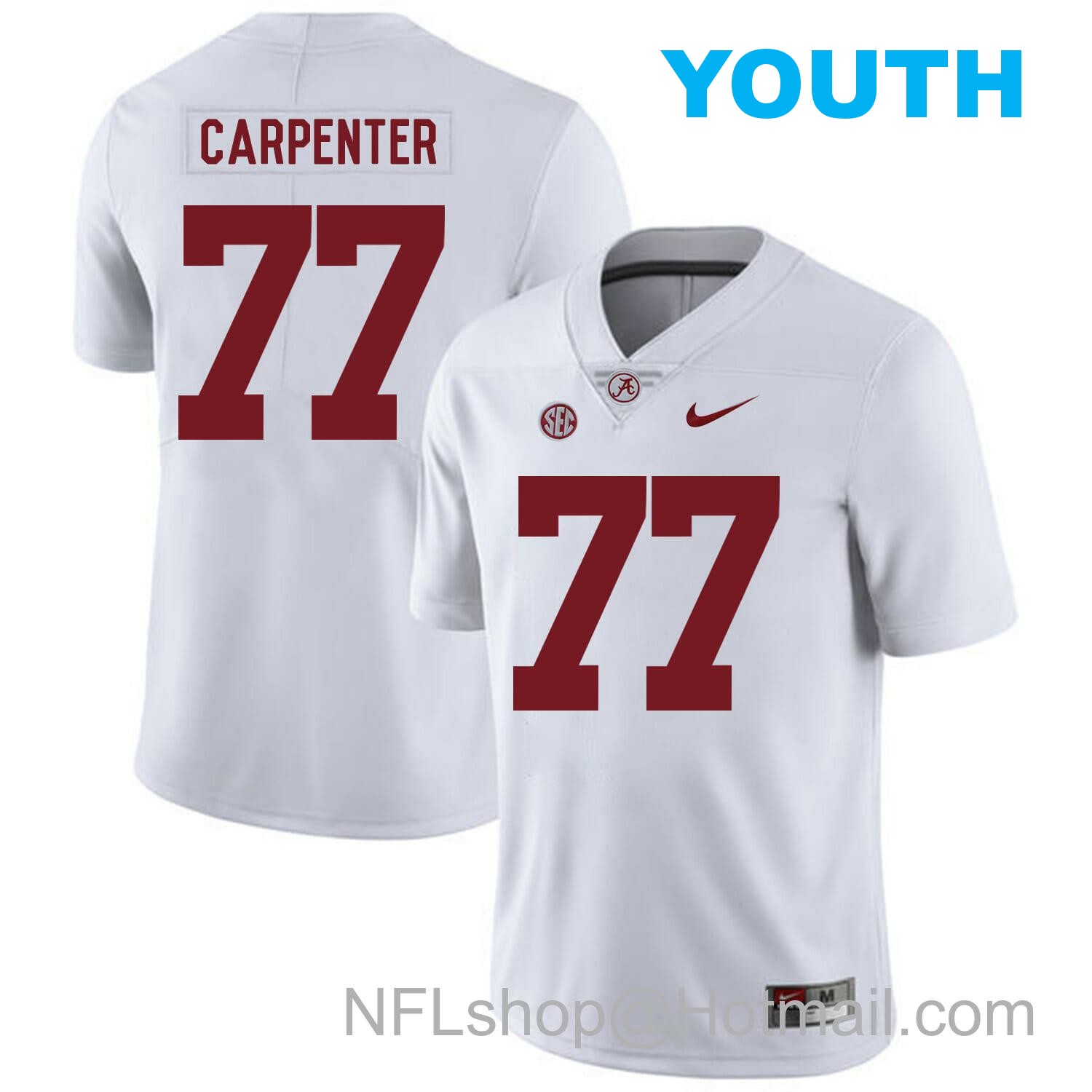 Nike Youth Alabama Crimson Tide #77 James Carpenter College Football Jersey White