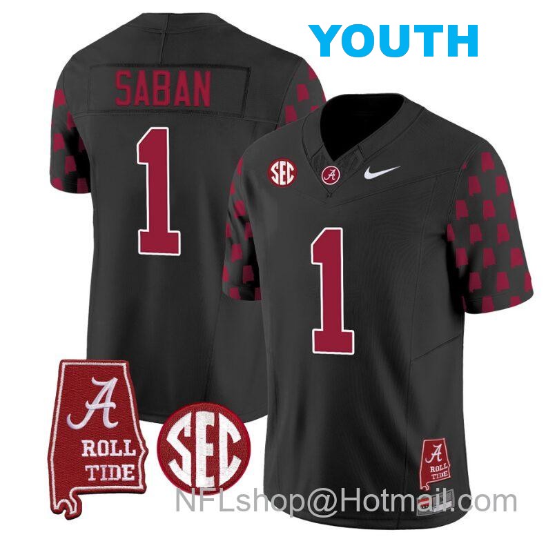 Nike Youth Nick Saban Jersey #1 Alabama Crimson Tide Vapor College Football Limited Stitched Black