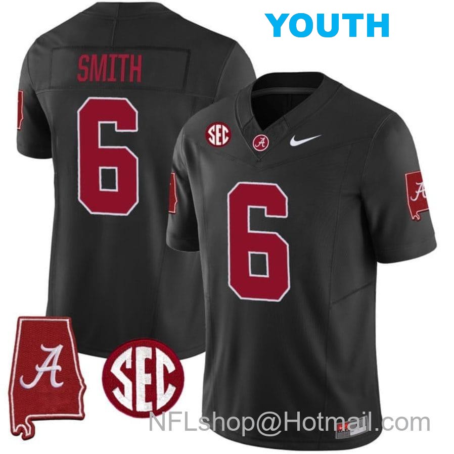 Nike Youth DeVonta Smith Jersey #6 Alabama Crimson Tide Vapor Stitched Football Alabama Map Black