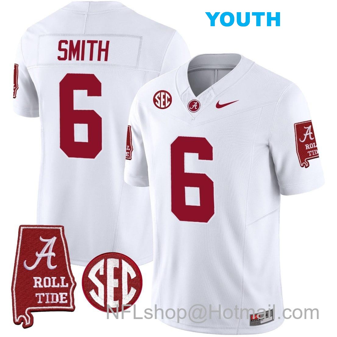 Nike Youth DeVonta Smith Jersey #6 Alabama Crimson Tide Vapor Limited Football Alabama Map White