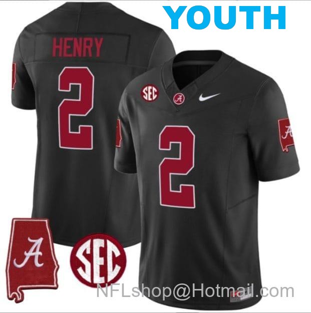 Nike Youth Derrick Henry Jersey #2 Alabama Crimson Tide Vapor Stitched Football Alabama Map Black