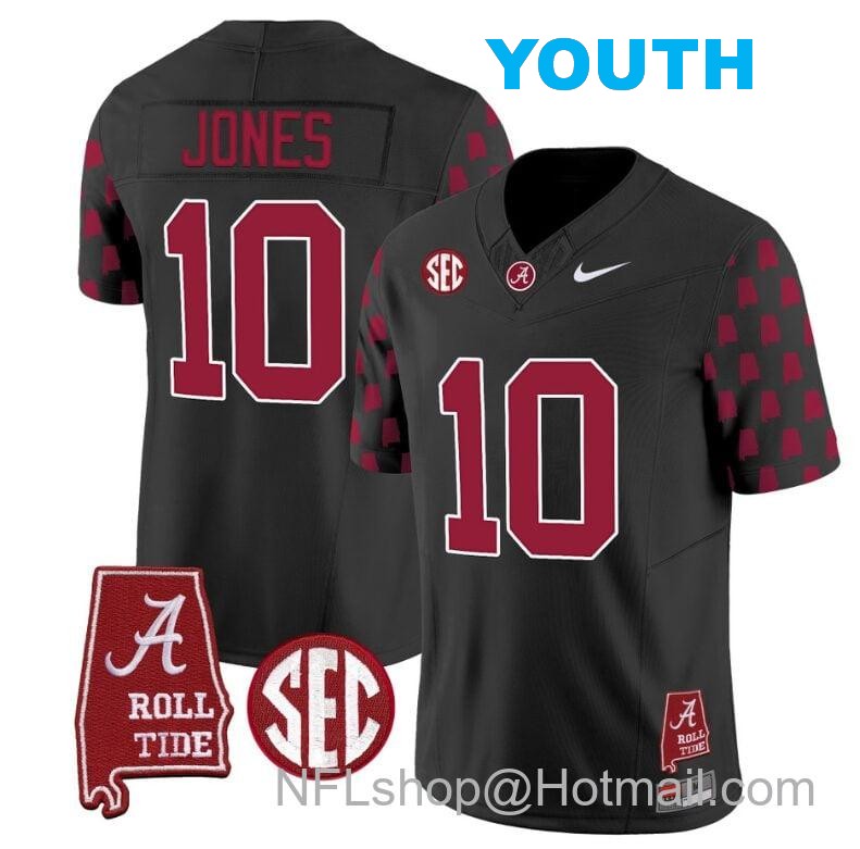 Nike Youth Mac Jones Jersey #10 Alabama Crimson Tide Vapor College Football Limited Stitched Black