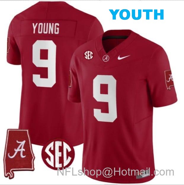 Nike Youth Bryce Young Jersey #9 Alabama Crimson Tide Vapor Stitched Football Alabama Map Crimson