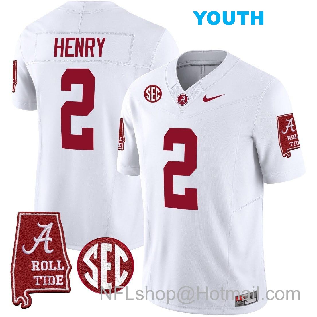 Nike Youth Derrick Henry Jersey #2 Alabama Crimson Tide Vapor Limited Football Alabama Map White