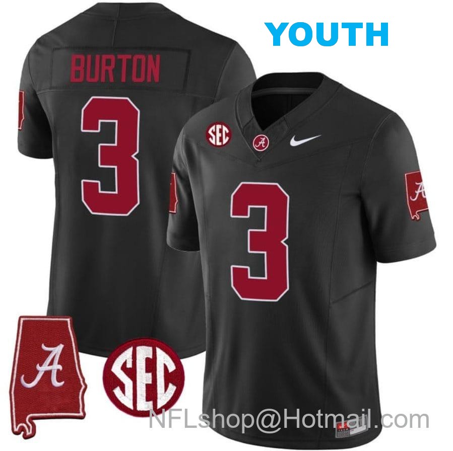 Nike Youth Jermaine Burton Jersey #3 Alabama Crimson Tide Vapor Stitched Football Alabama Map Black