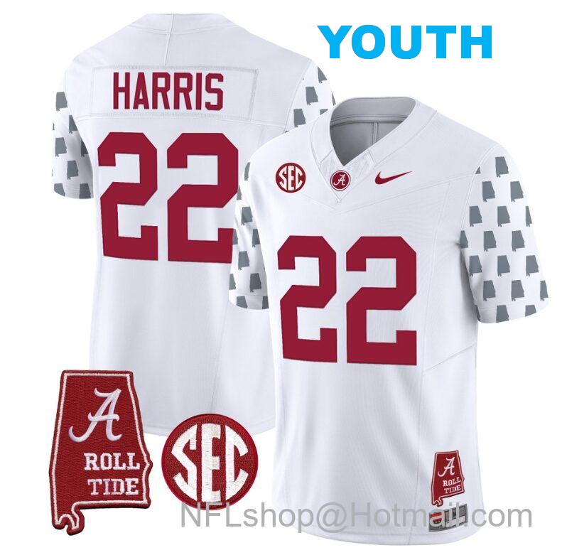 Nike Youth Najee Harris Jersey #22 Alabama Crimson Tide Vapor College Football Limited Stitched White