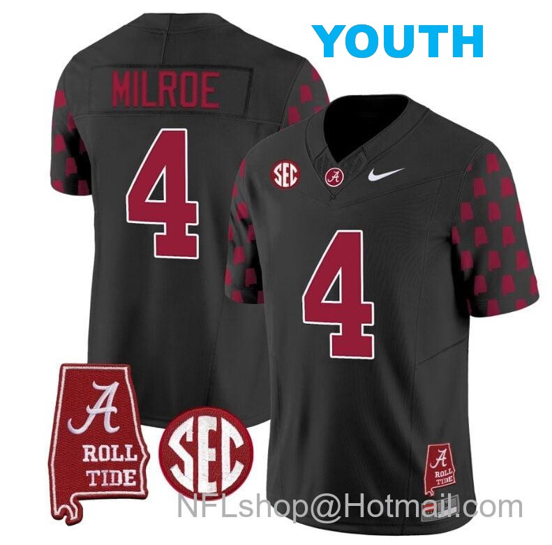 Nike Youth Jalen Milroe Jersey #4 Alabama Crimson Tide Vapor College Football Limited Stitched Black