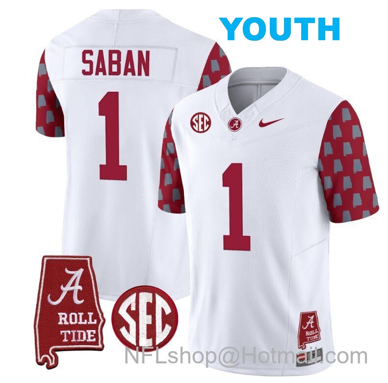 Nike Youth Nick Saban Jersey #1 Alabama Crimson Tide Vapor College Football Limited Stitched Crimson Sleeves