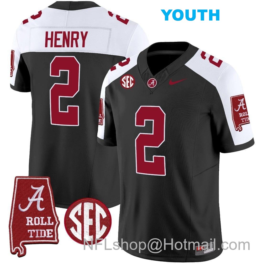 Nike Youth Derrick Henry Jersey #2 Alabama Crimson Tide Vapor Limited Football Alabama Map Black Alternate