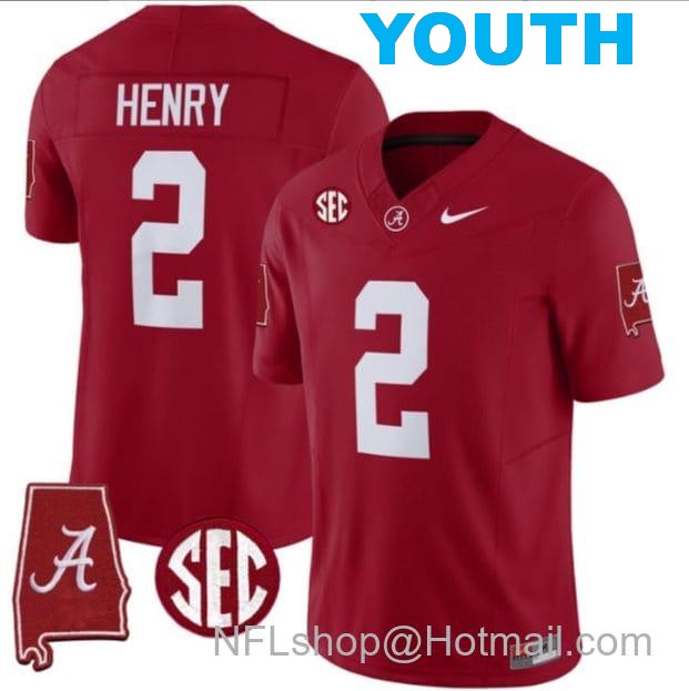 Nike Youth Derrick Henry Jersey #2 Alabama Crimson Tide Vapor Stitched Football Alabama Map Crimson