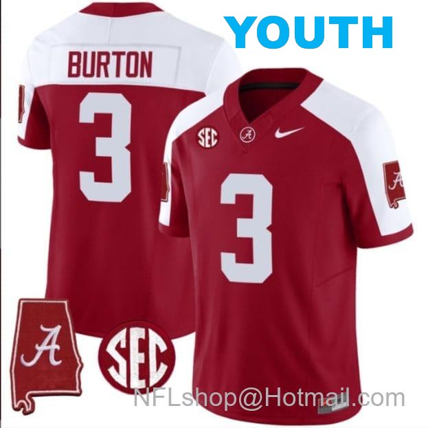 Nike Youth Jermaine Burton Jersey #3 Alabama Crimson Tide Vapor Stitched Football Alabama Map Alternate