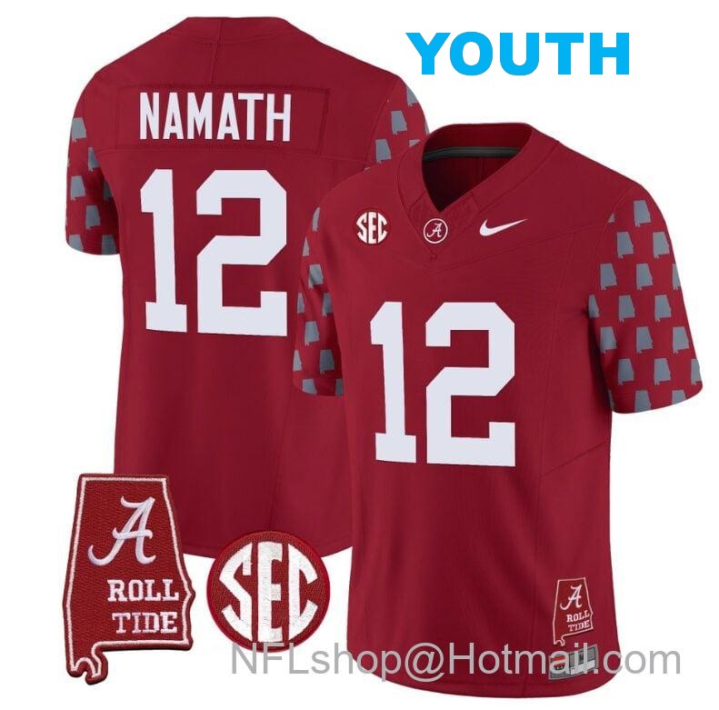 Nike Youth Joe Namath Jersey #12 Alabama Crimson Tide Vapor College Football Limited Stitched Crimson