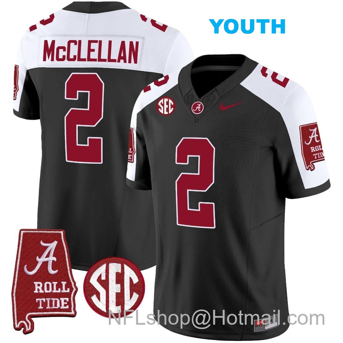 Nike Youth Jase McClellan Jersey #2 Alabama Crimson Tide Vapor Limited Football Alabama Map Black Alternate