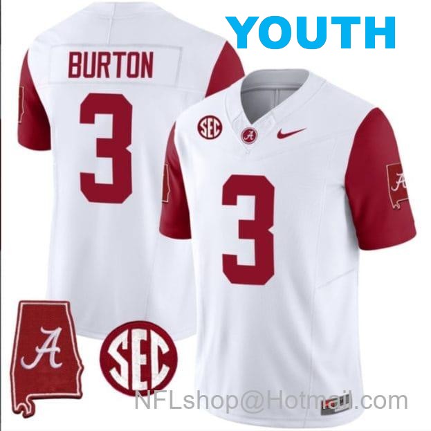 Nike Youth Jermaine Burton Jersey #3 Alabama Crimson Tide Vapor Stitched Football Alabama Map Crimson Sleeves