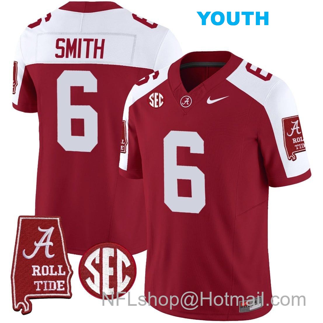 Nike Youth DeVonta Smith Jersey #6 Alabama Crimson Tide Vapor Limited Football Alabama Map Crimson Alternate