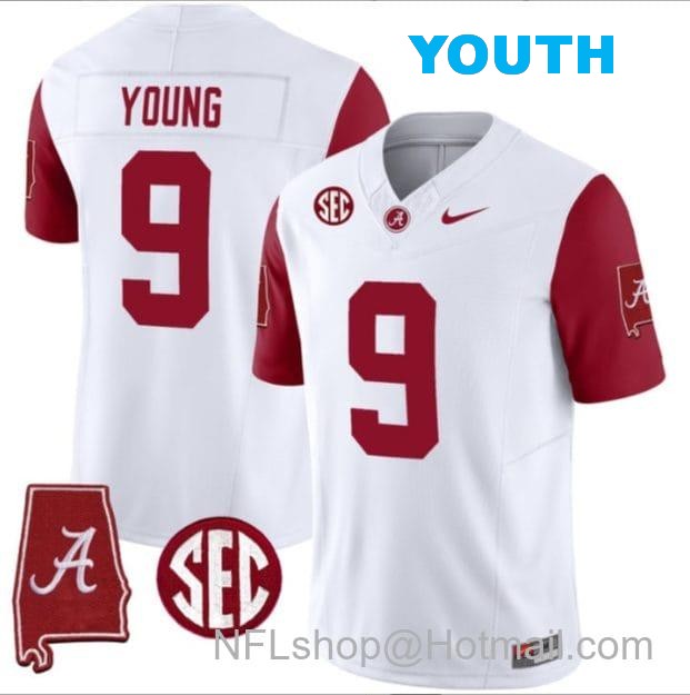 Nike Youth Bryce Young Jersey #9 Alabama Crimson Tide Vapor Stitched Football Alabama Map Crimson Sleeves