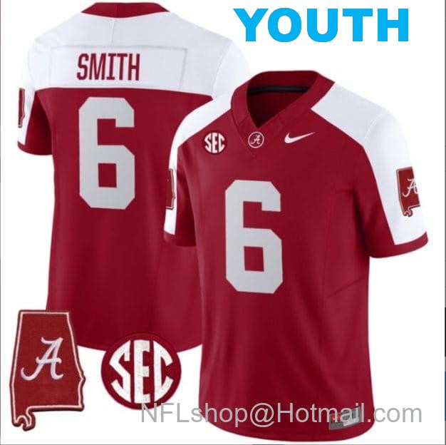 Nike Youth DeVonta Smith Jersey #6 Alabama Crimson Tide Vapor Stitched Football Alabama Map Alternate