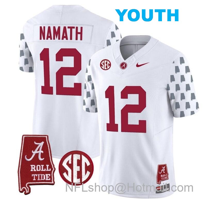 Nike Youth Joe Namath Jersey #12 Alabama Crimson Tide Vapor College Football Limited Stitched White