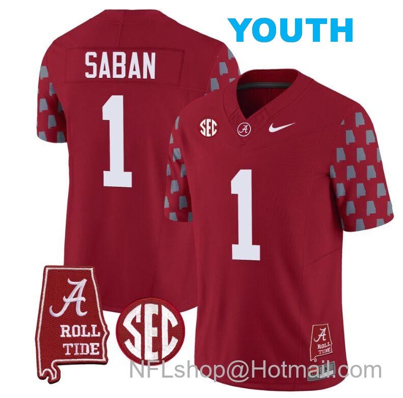 Nike Youth Nick Saban Jersey #1 Alabama Crimson Tide Vapor College Football Limited Stitched Crimson