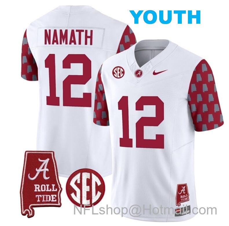 Nike Youth Joe Namath Jersey #12 Alabama Crimson Tide Vapor College Football Limited Stitched Crimson Sleeves